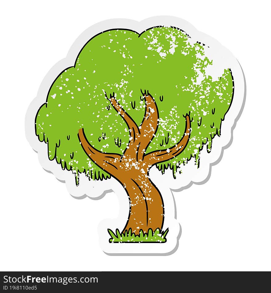 Distressed Sticker Cartoon Doodle Of A Green Tree