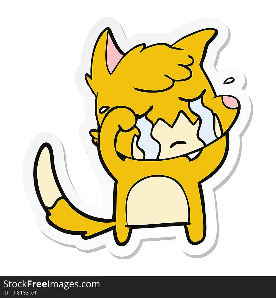 sticker of a crying fox cartoon