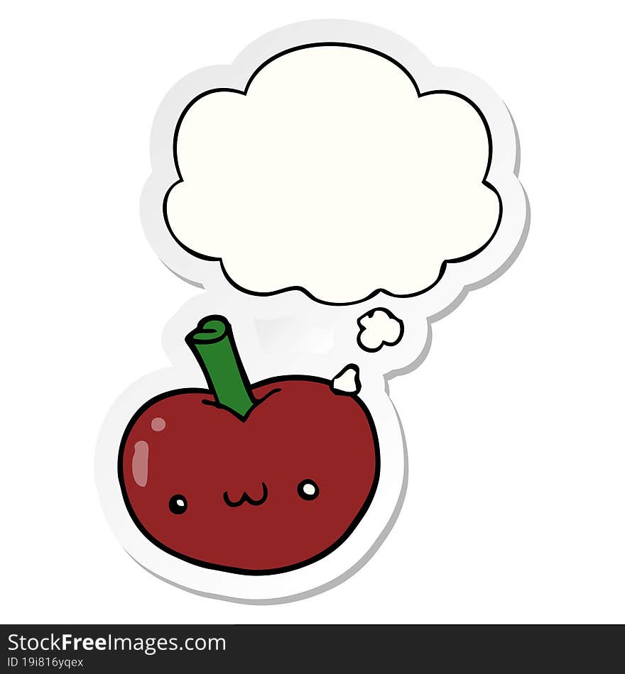 cartoon apple and thought bubble as a printed sticker