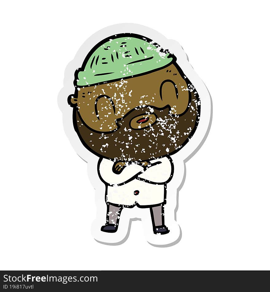 distressed sticker of a cartoon bearded man