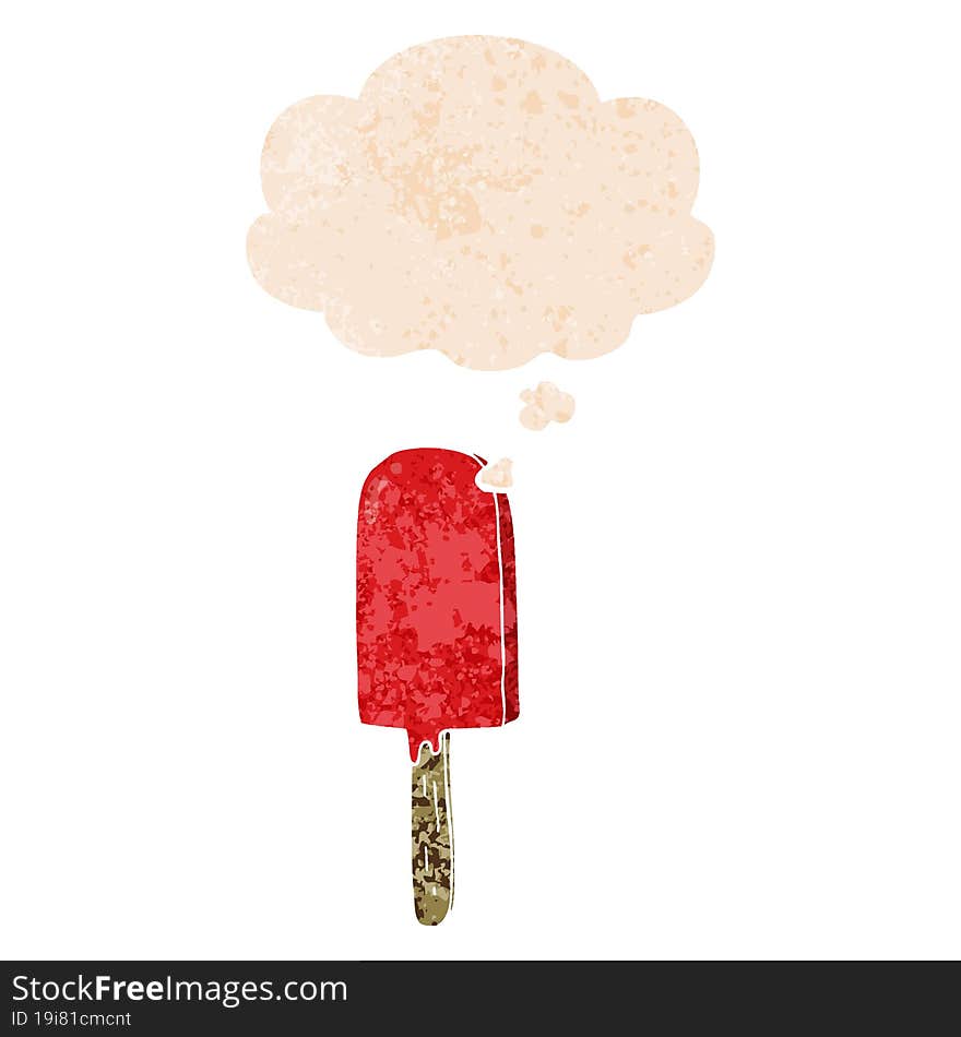 cartoon lollipop and thought bubble in retro textured style