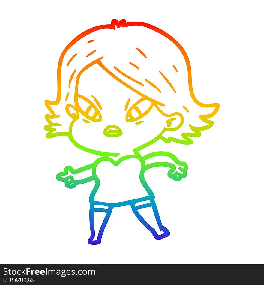 rainbow gradient line drawing cartoon stressed woman