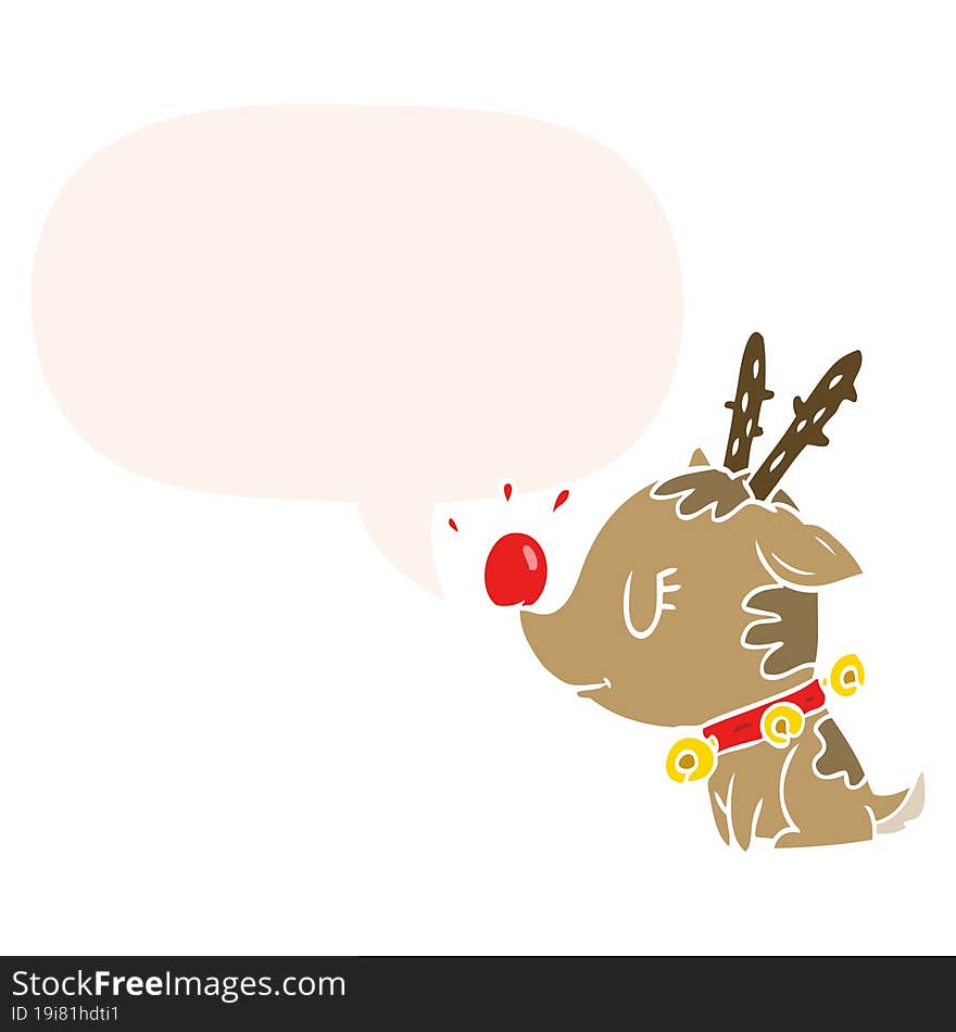 cartoon christmas reindeer and speech bubble in retro style