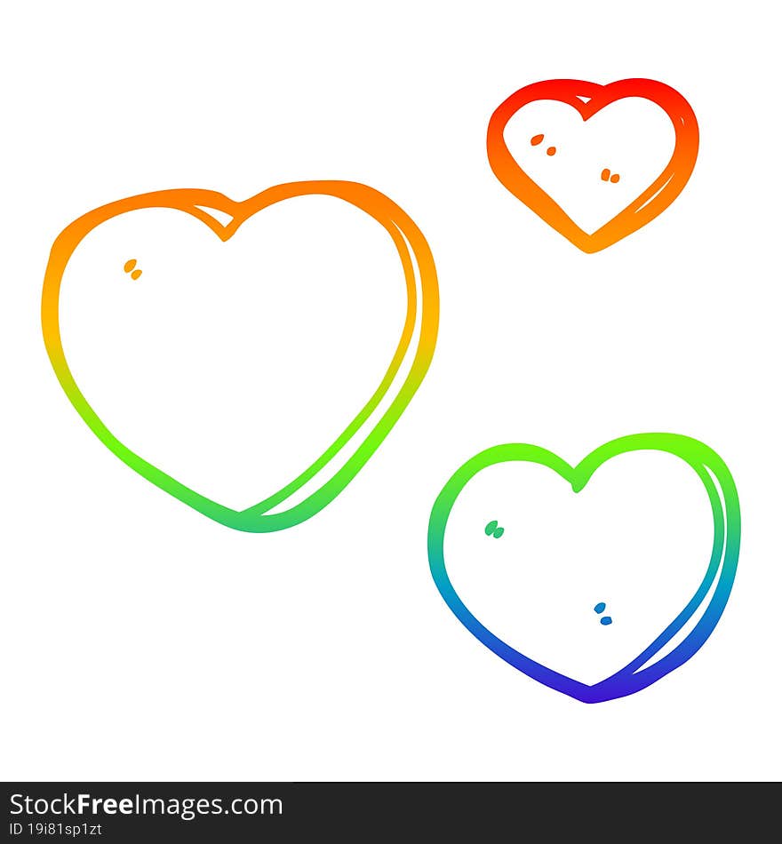 Rainbow Gradient Line Drawing Cartoon Love Hearts