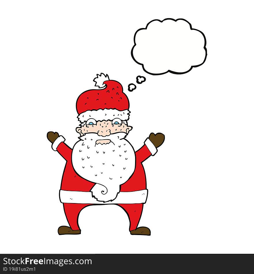 Cartoon Stressed Out Santa With Thought Bubble