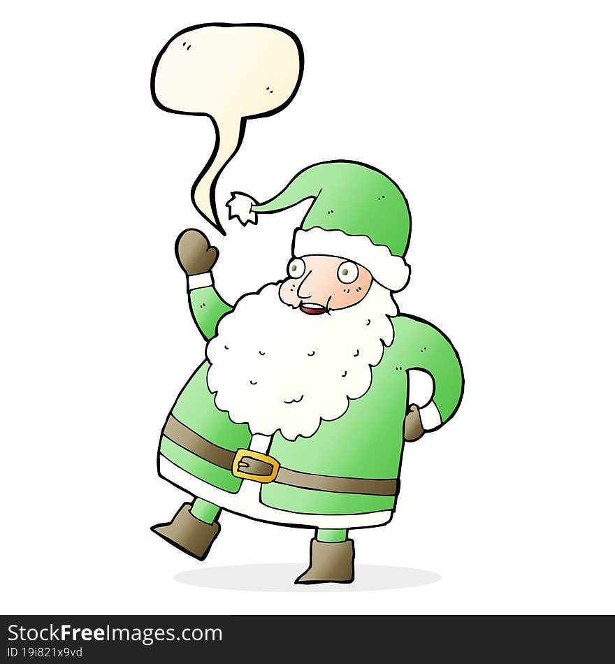 Funny Waving Santa Claus Cartoon With Speech Bubble