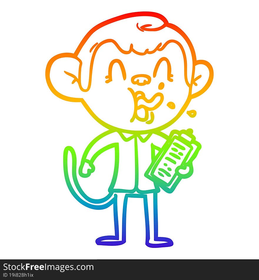 Rainbow Gradient Line Drawing Crazy Cartoon Monkey Manager