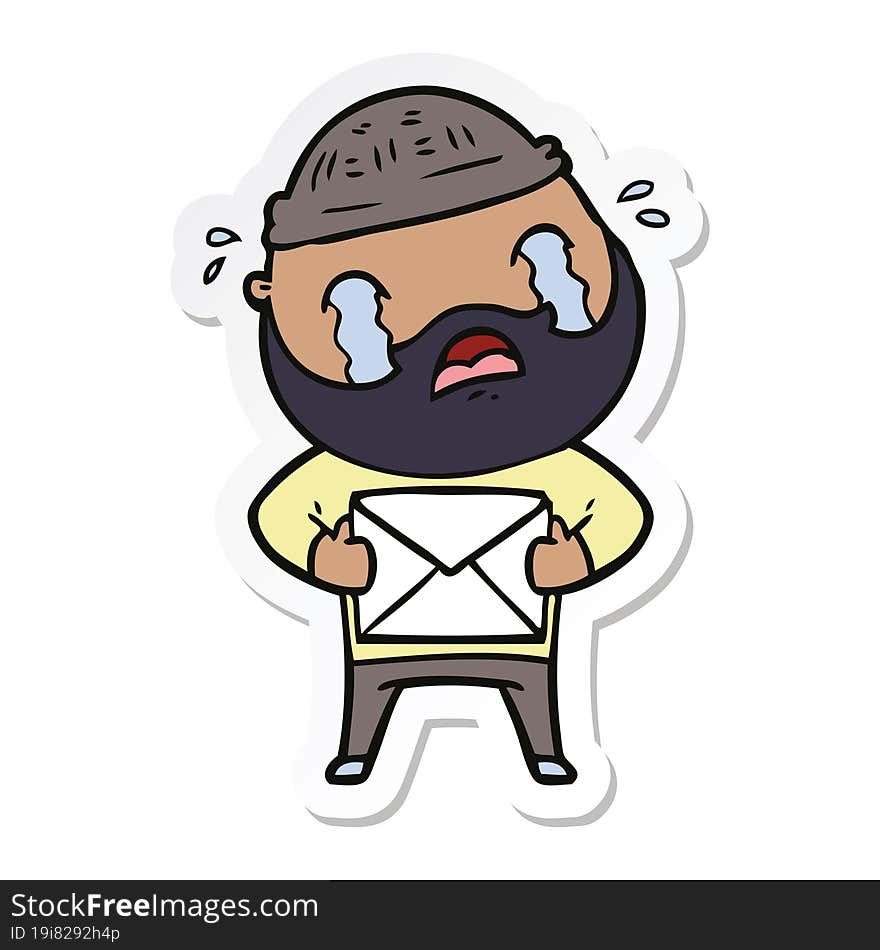 Sticker Of A Cartoon Bearded Man Crying