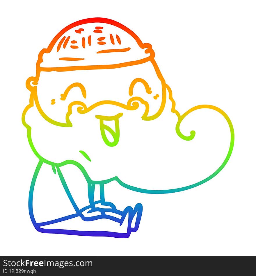 rainbow gradient line drawing happy bearded man sat down laughing