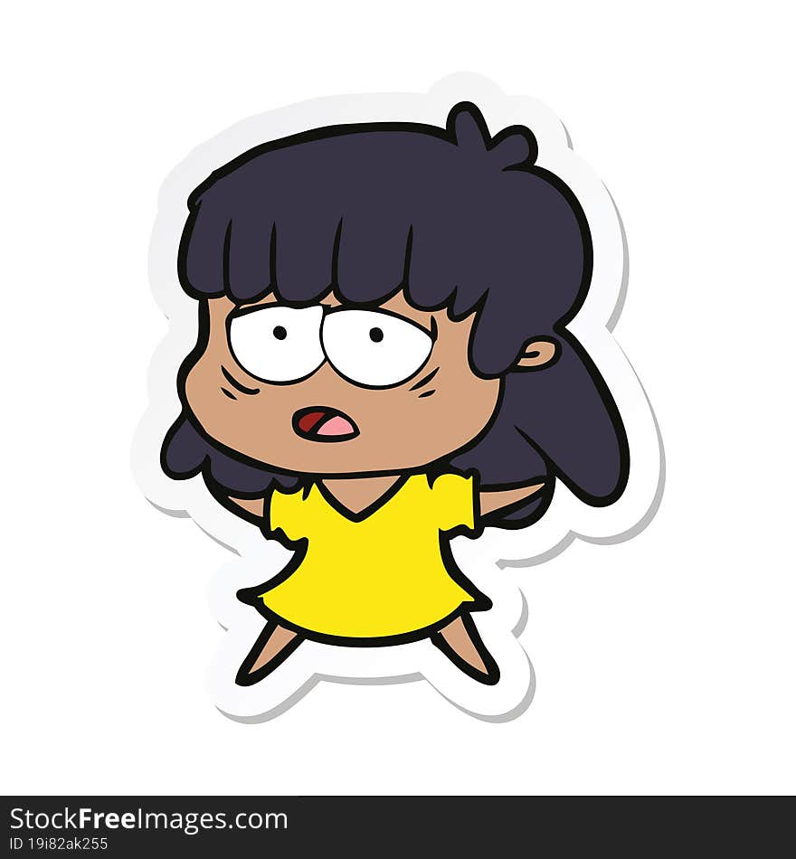 sticker of a cartoon tired woman