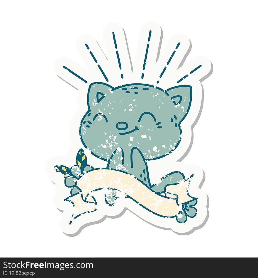 grunge sticker of tattoo style happy cat