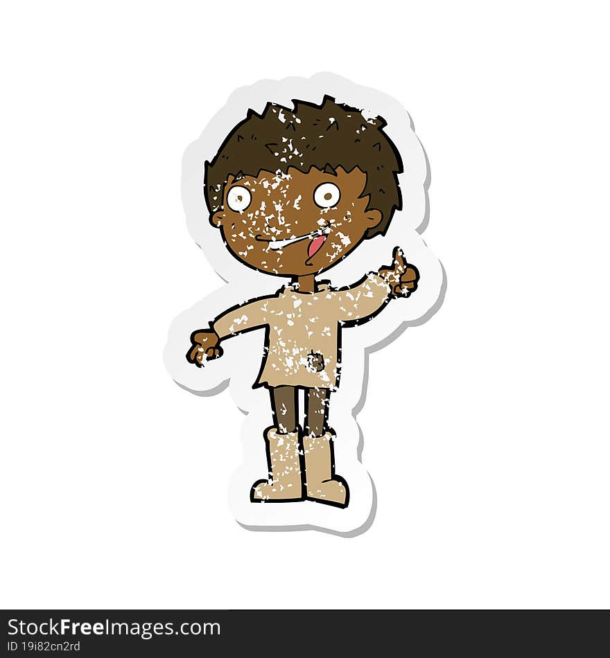 retro distressed sticker of a cartoon excited boy