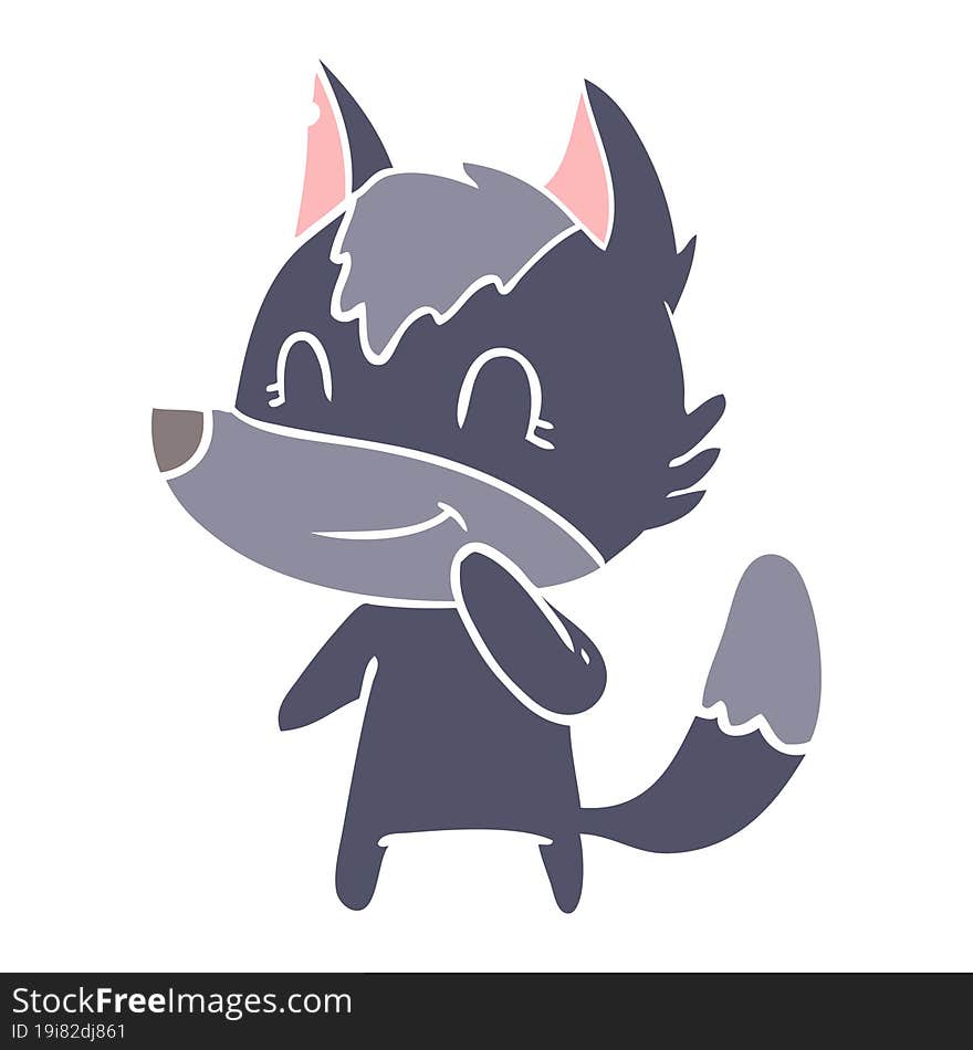 friendly flat color style cartoon wolf