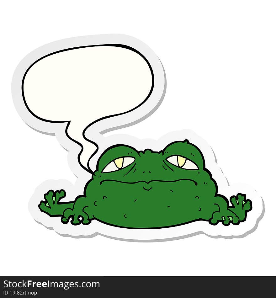 Cartoon Ugly Frog And Speech Bubble Sticker