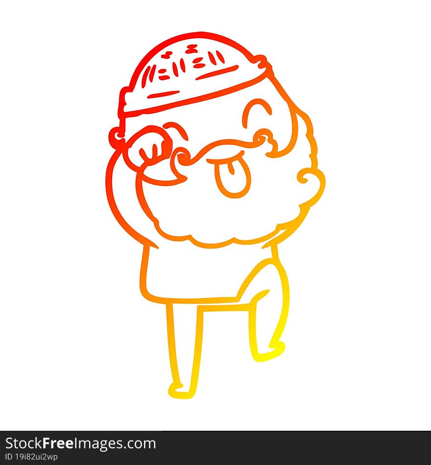 warm gradient line drawing man with beard sticking out tongue