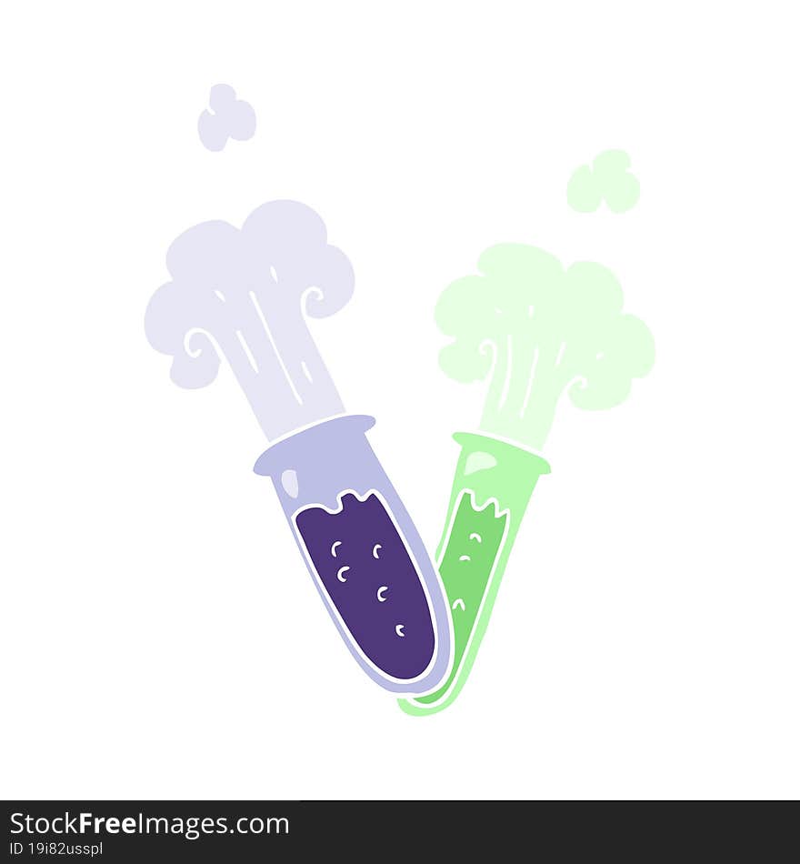 flat color illustration of a cartoon chemical reaction