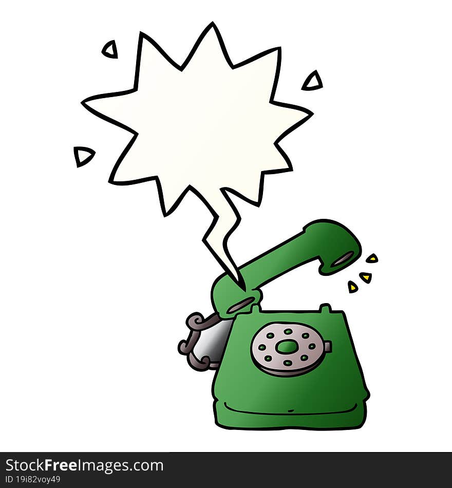 cartoon old telephone and speech bubble in smooth gradient style