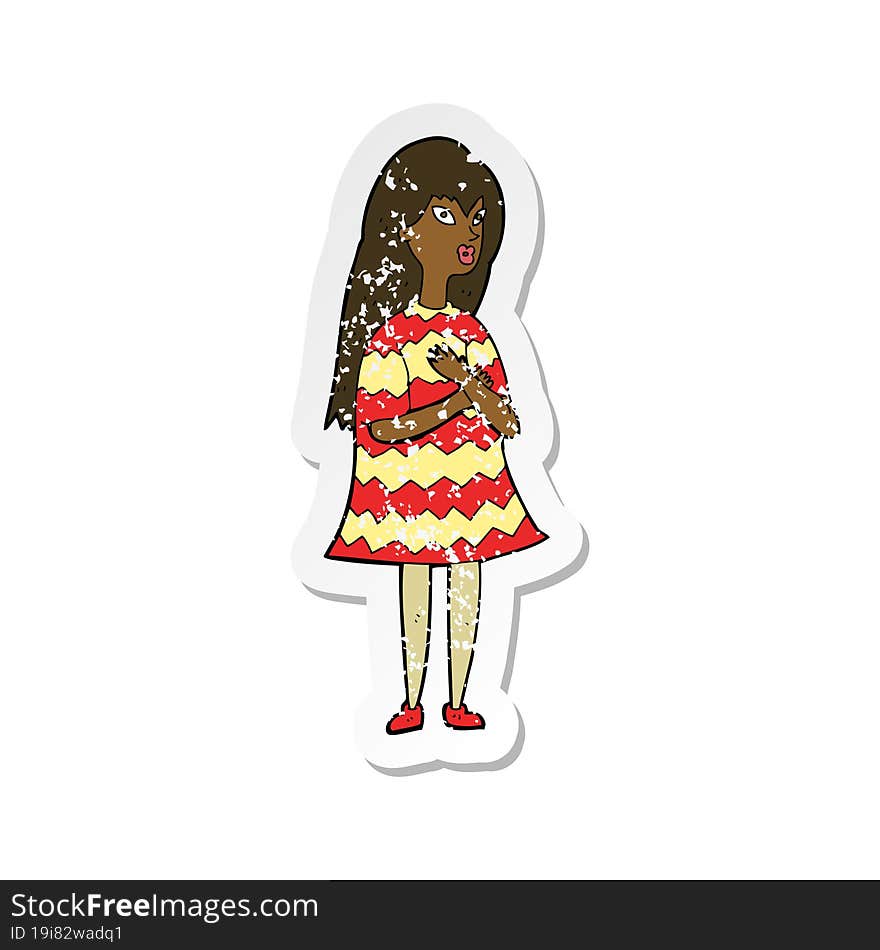 retro distressed sticker of a cartoon surprised girl