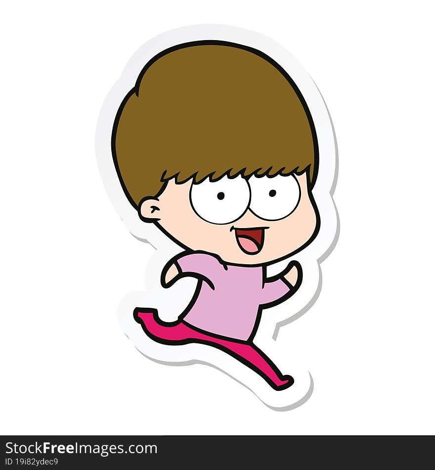 sticker of a happy cartoon boy running