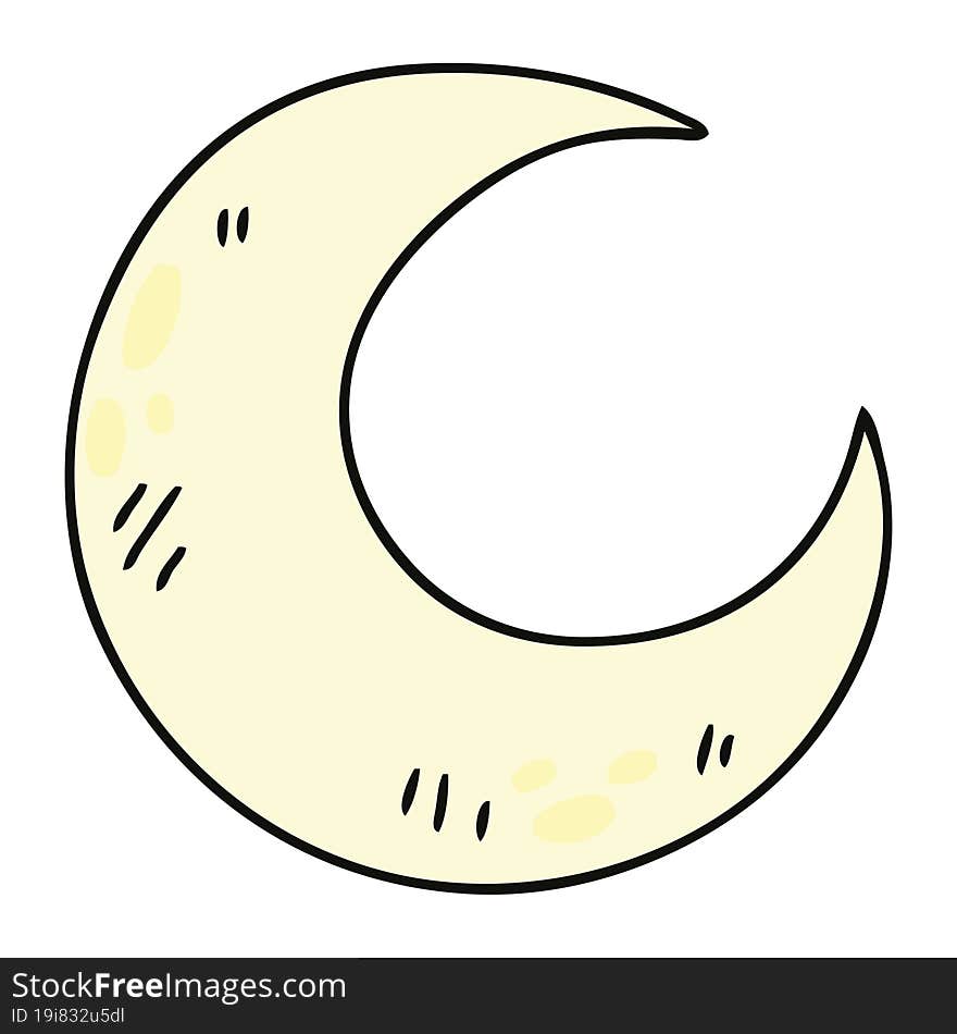 quirky hand drawn cartoon crescent moon