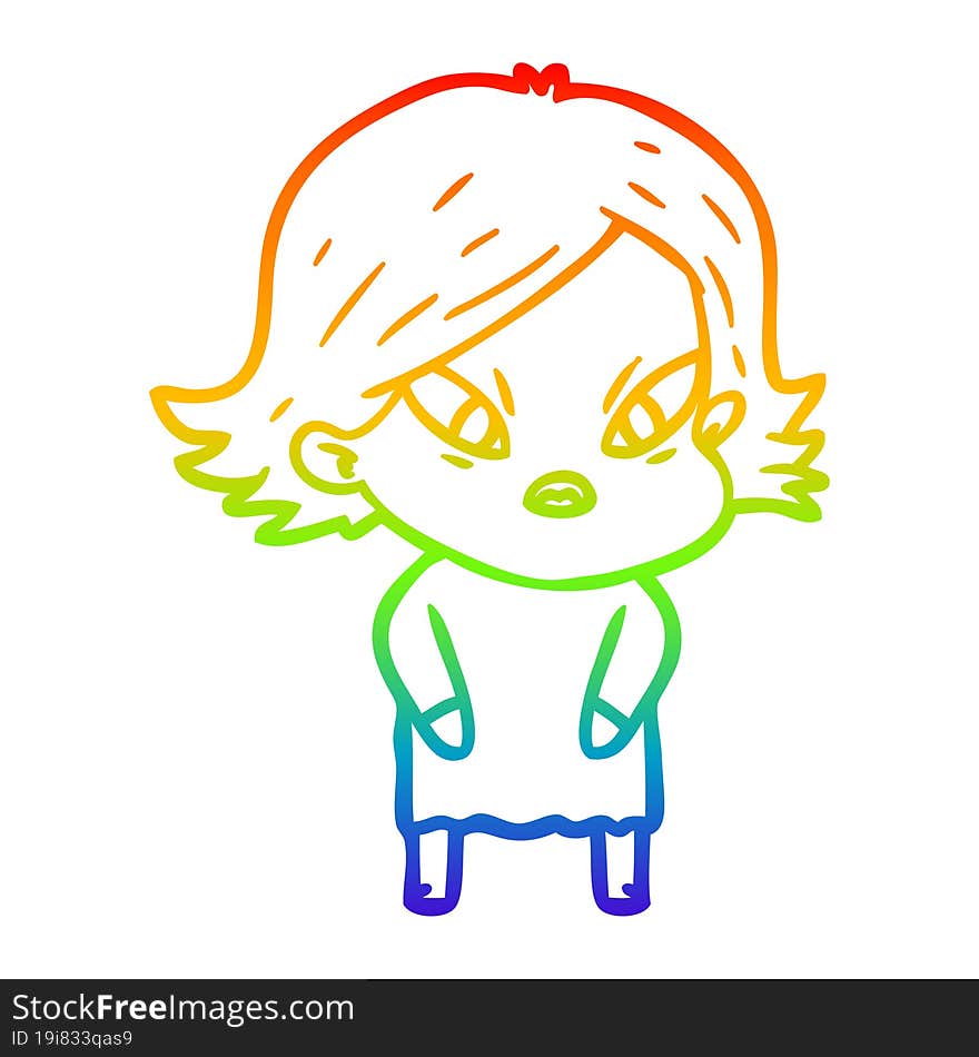 rainbow gradient line drawing cartoon stressed woman