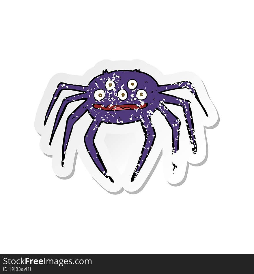 Retro Distressed Sticker Of A Cartoon Halloween Spider