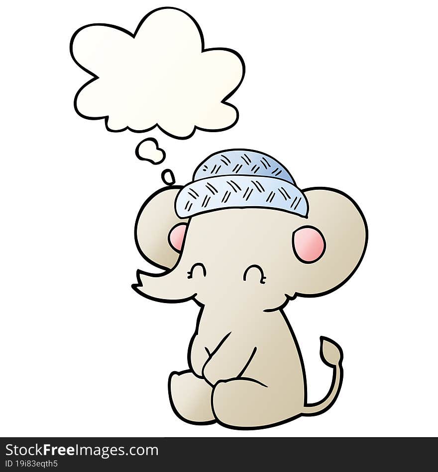 cartoon cute elephant and thought bubble in smooth gradient style