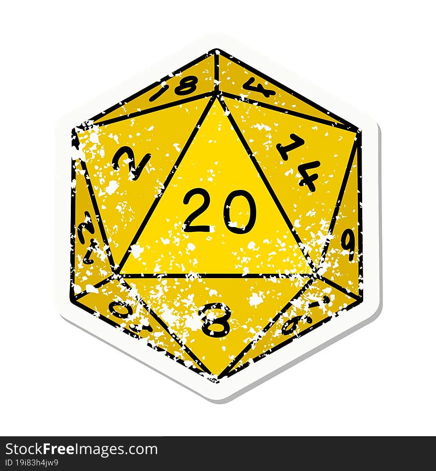 Natural 20 D20 Dice Roll Grunge Sticker