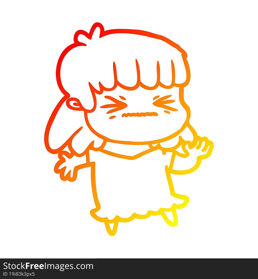 warm gradient line drawing cartoon angry girl