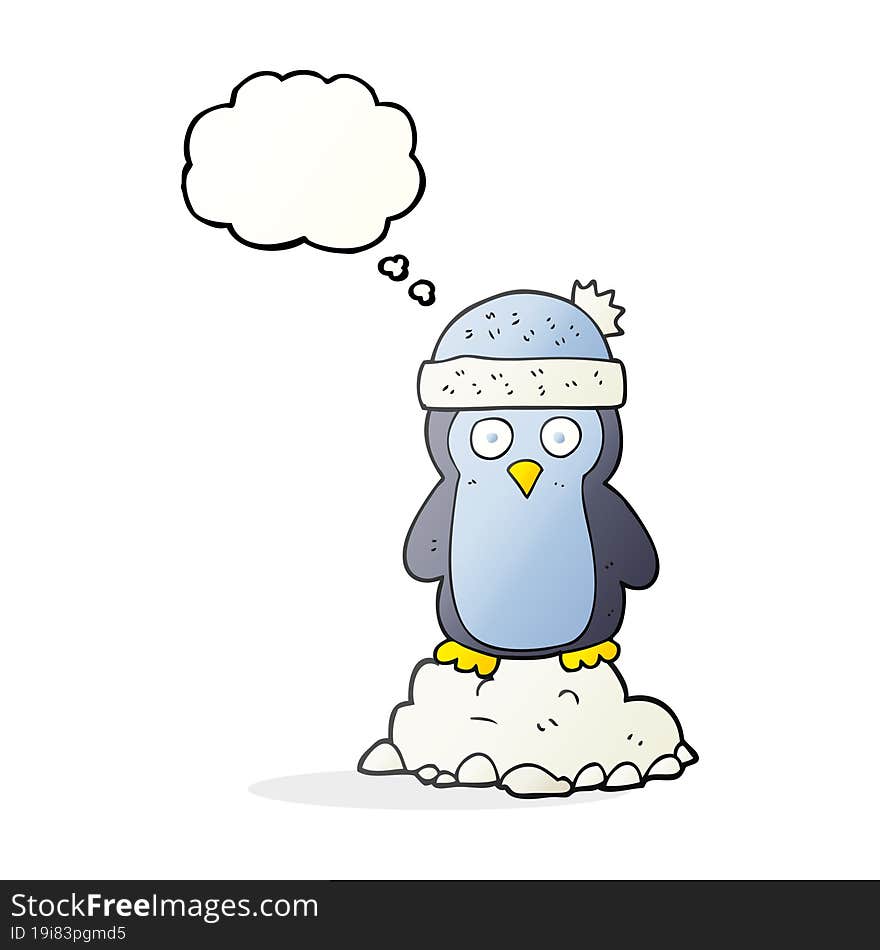 thought bubble cartoon penguin wearing hat