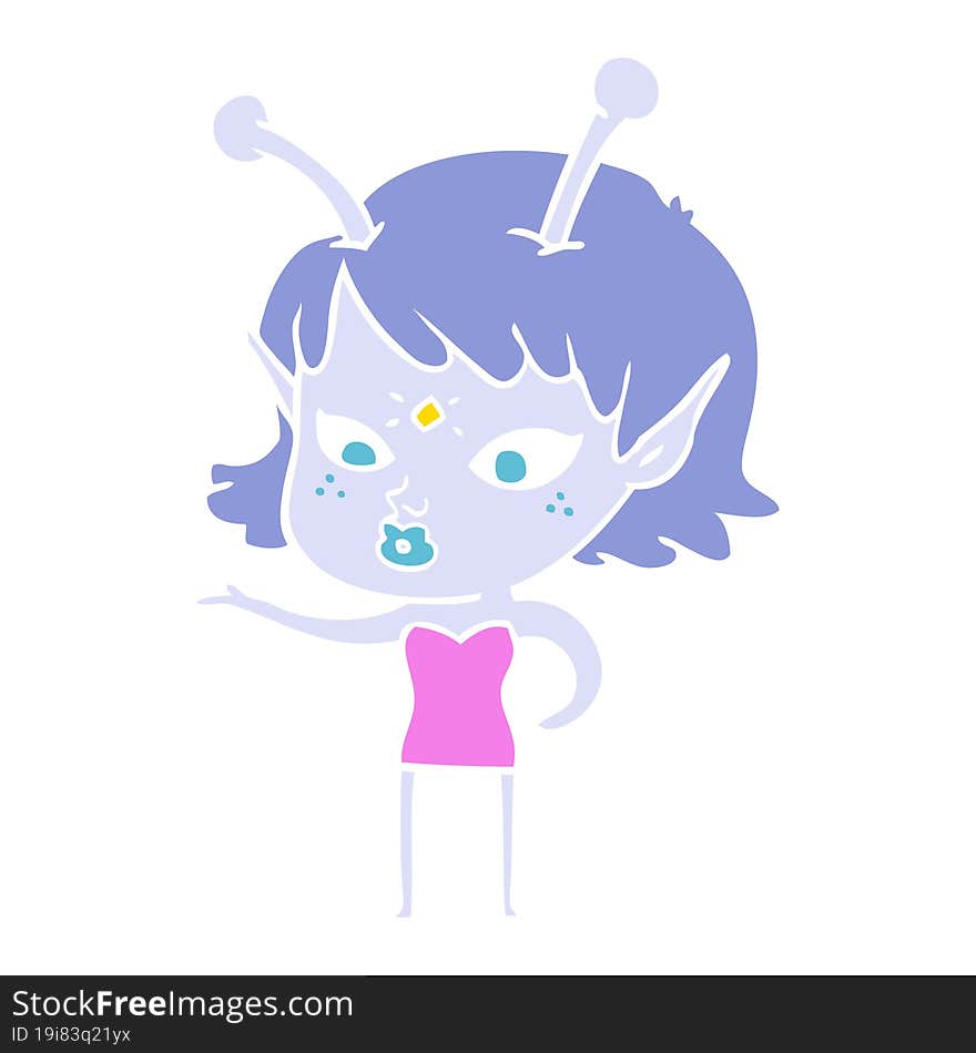 pretty flat color style cartoon alien girl