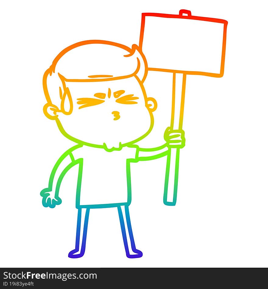 Rainbow Gradient Line Drawing Cartoon Man Sweating