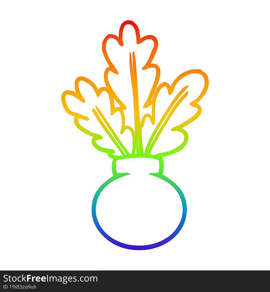 rainbow gradient line drawing  houseplant in vase