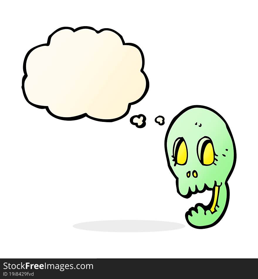 funny cartoon skull with thought bubble