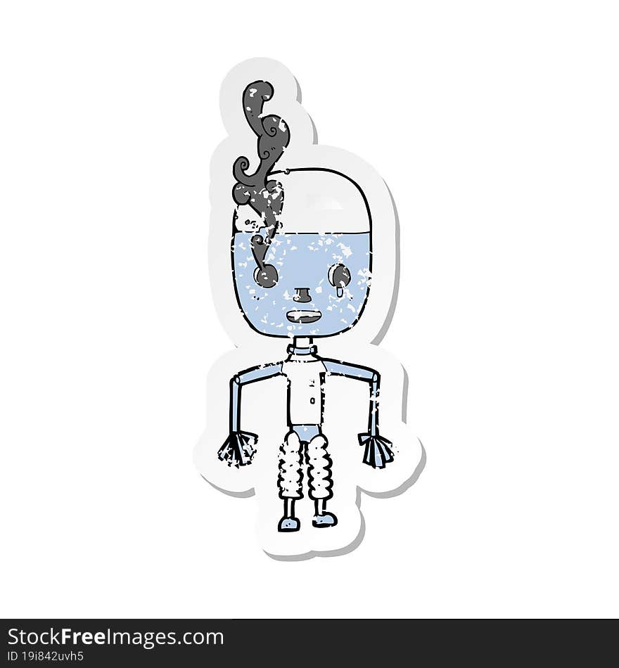 Retro Distressed Sticker Of A Cartoon Robot