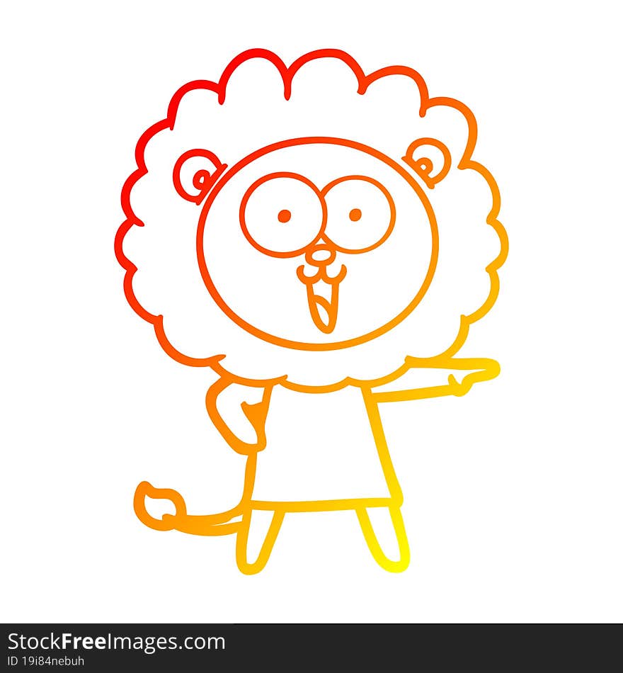 warm gradient line drawing of a happy cartoon lion