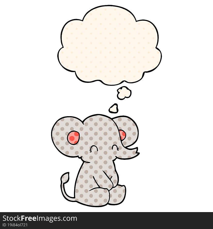 cute cartoon elephant and thought bubble in comic book style