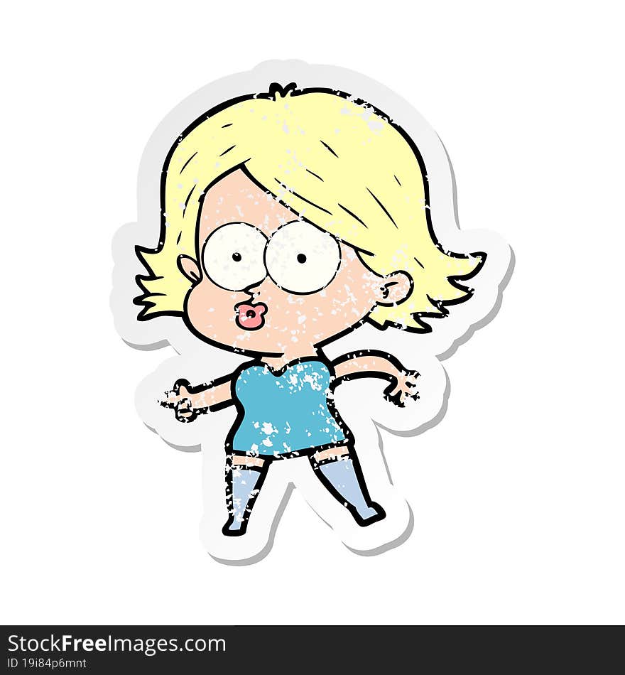 distressed sticker of a cartoon girl pouting