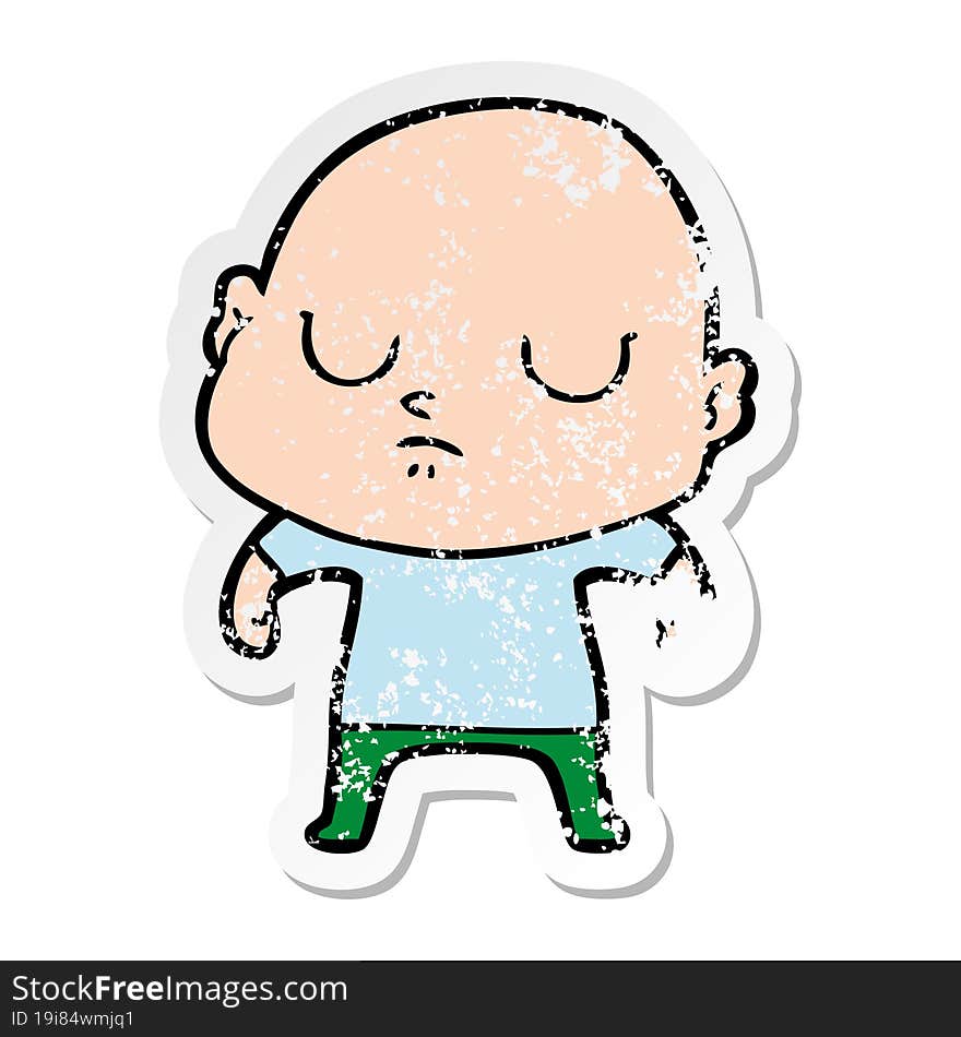 Distressed Sticker Of A Cartoon Bald Man