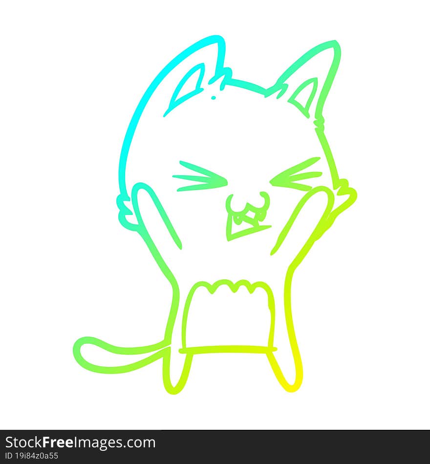 cold gradient line drawing cartoon cat hissing