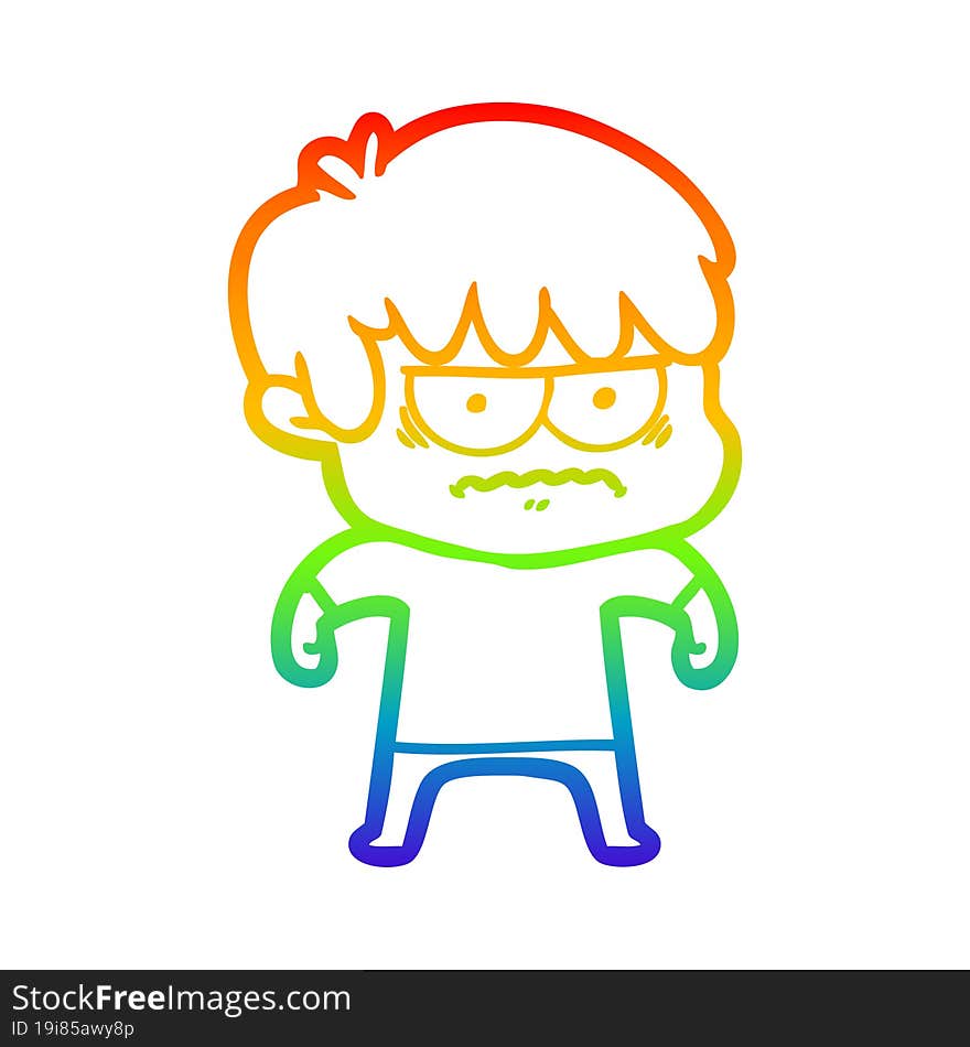 rainbow gradient line drawing annoyed cartoon boy