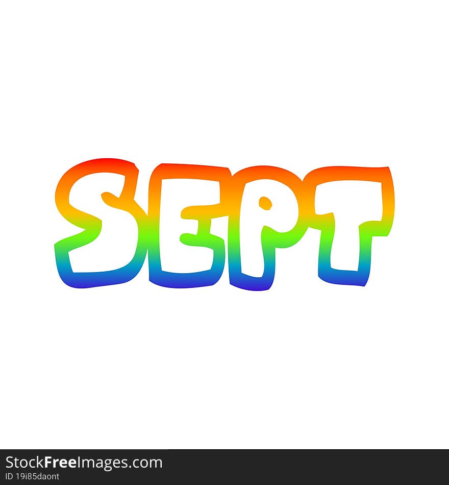 rainbow gradient line drawing of a cartoon month of september