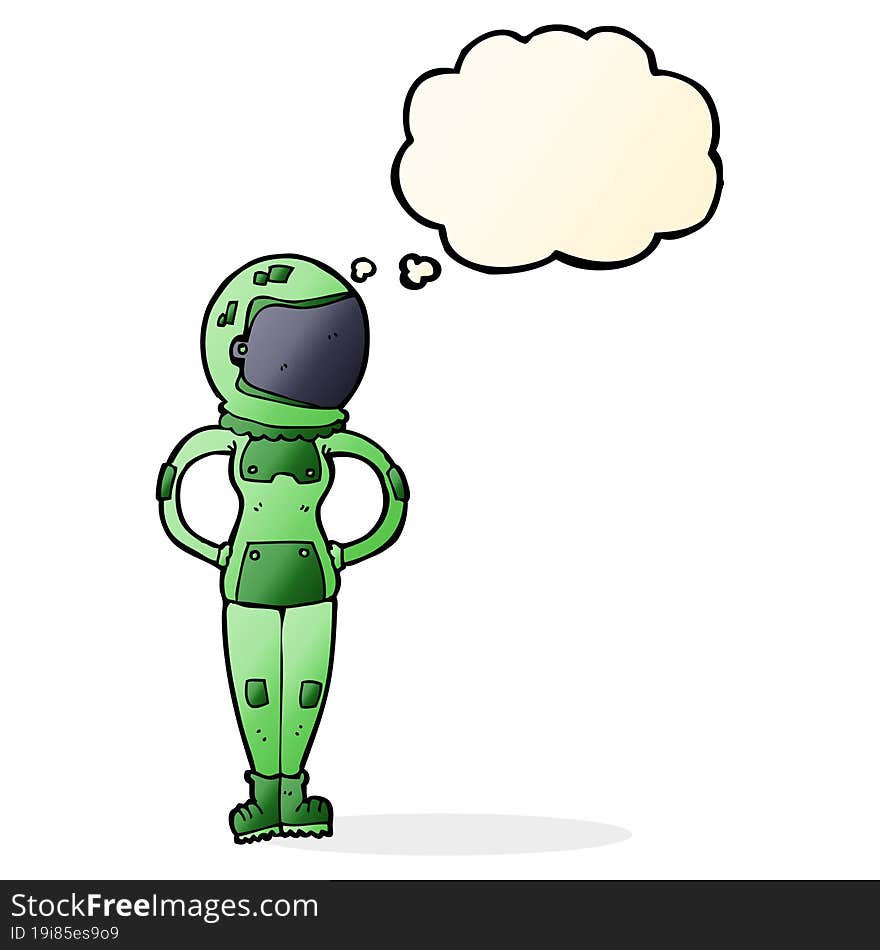 Cartoon Female Astronaut With Thought Bubble