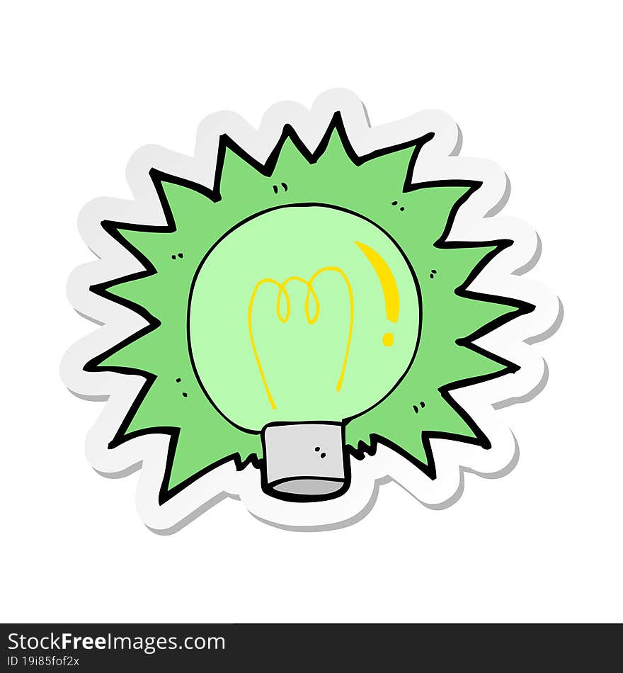 Sticker Of A Cartoon Flashing Green Light Bulb