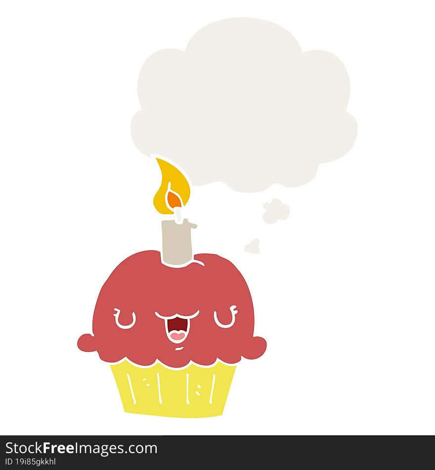 cartoon cupcake with thought bubble in retro style