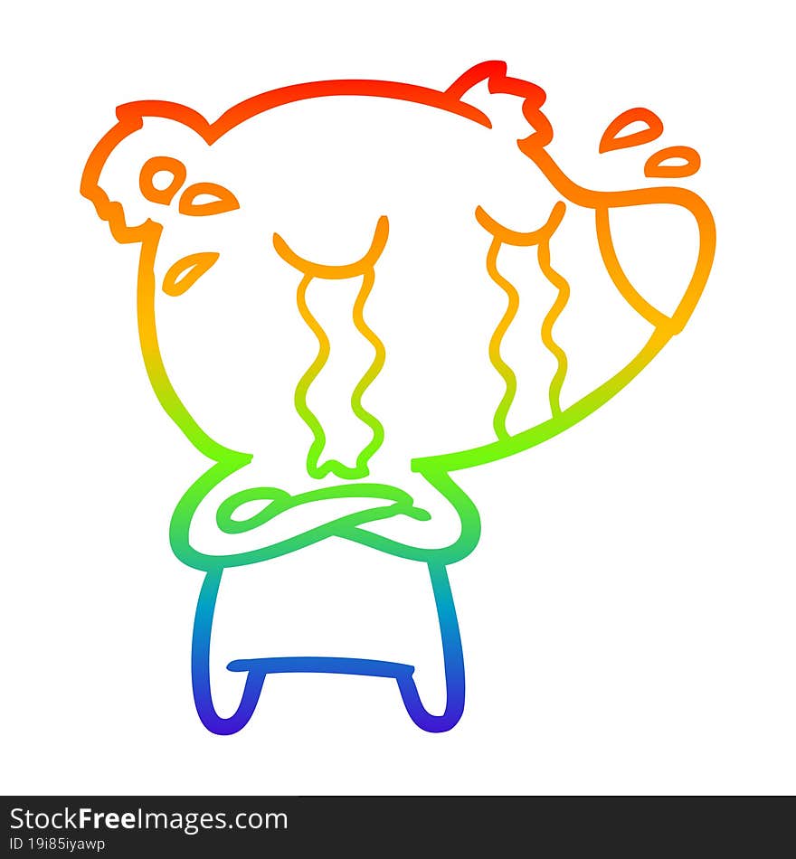 rainbow gradient line drawing cartoon crying bear