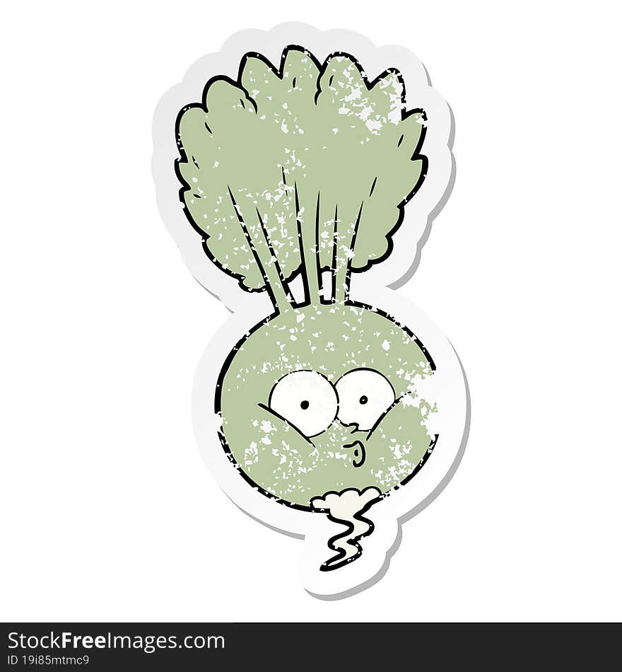 Distressed Sticker Of A Cartoon Vegetable