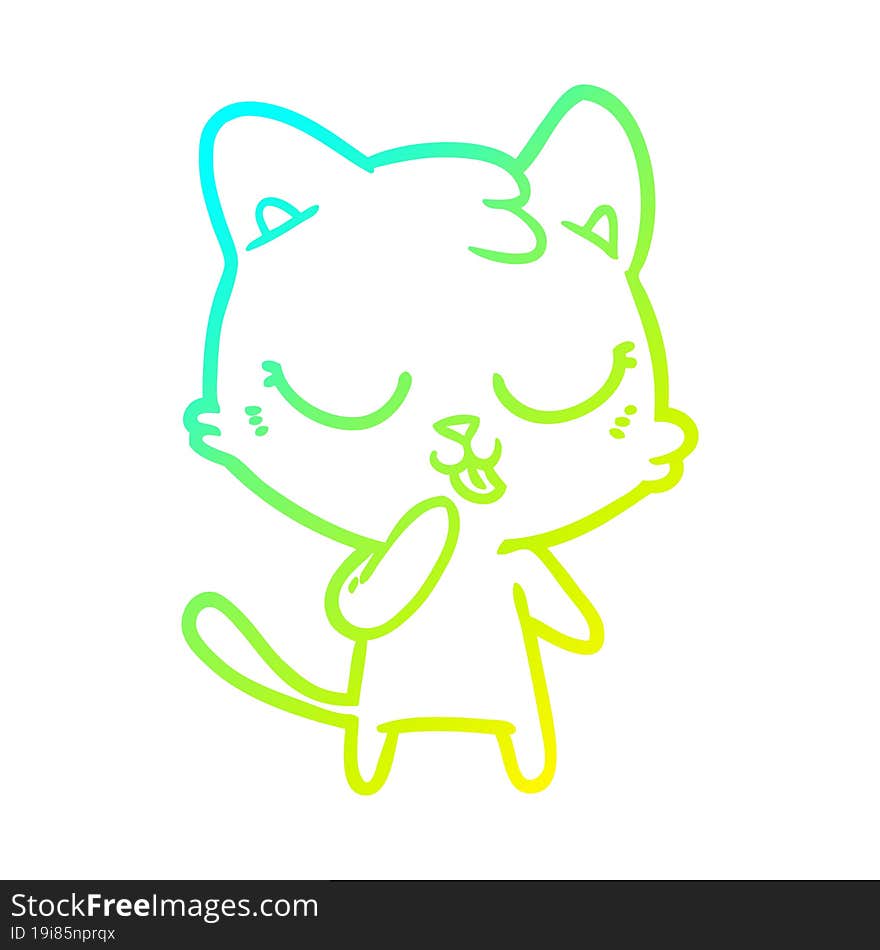 cold gradient line drawing of a cute cartoon cat