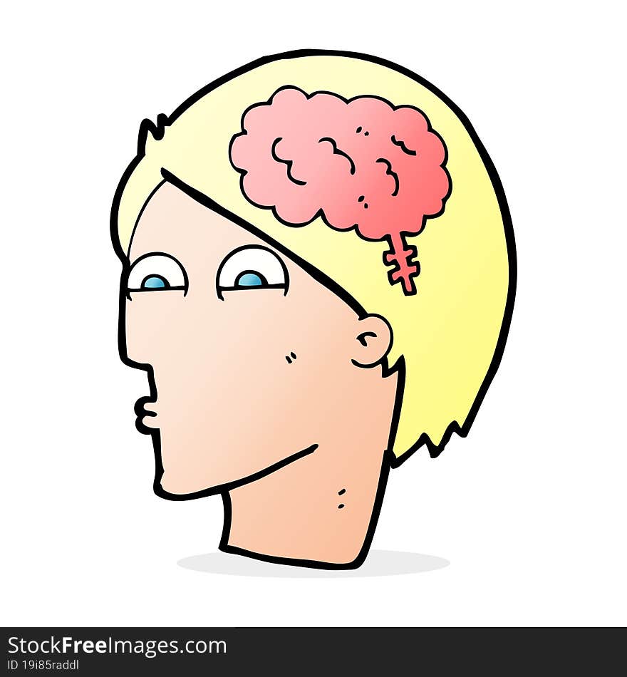 cartoon head with brain symbol