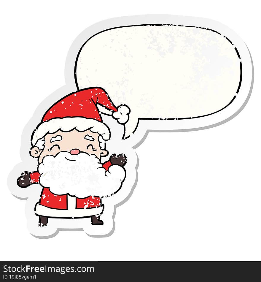 cartoon santa claus and speech bubble distressed sticker